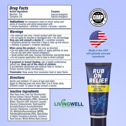 RUB ON RELIEF Arthritis Pain Relief Cream – 10-in-1 Non-Greasy Joints Pain Cream for Knees, Back, Neck, Hands, & Muscle Aches with Menthol, Camphor, Arnica, MSM & Turmeric Up to 8 Hours, 3oz (3 Pack) - dailyvitalstore