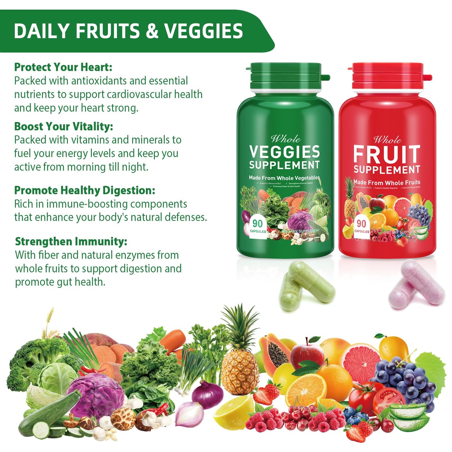 Ruduwu Fruit Capsules - 100% Whole Natural Fruits Supplements - Vitamins Supplement Dietary Nutritional Balance,Whole Food Supplement Ingredients Blended Vitamin & Mineral - dailyvitalstore