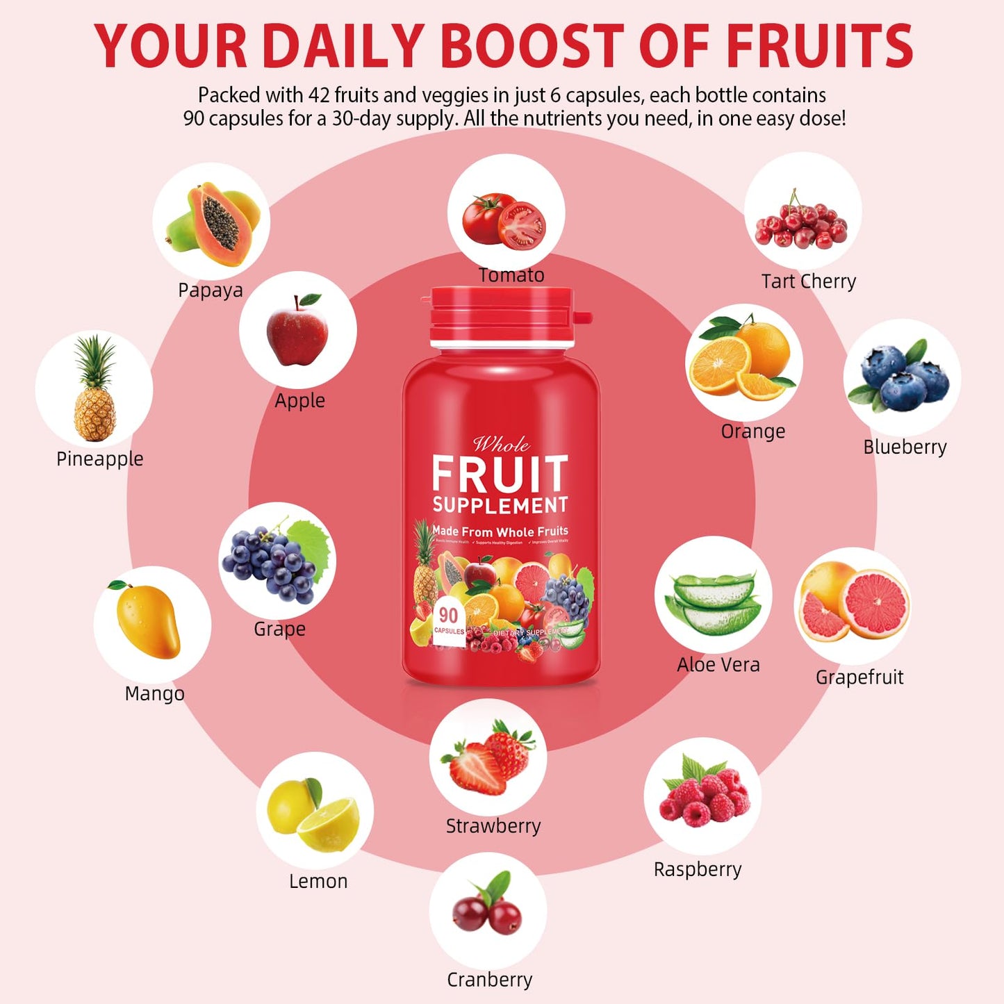 Ruduwu Fruit Capsules - 100% Whole Natural Fruits Supplements - Vitamins Supplement Dietary Nutritional Balance,Whole Food Supplement Ingredients Blended Vitamin & Mineral - dailyvitalstore