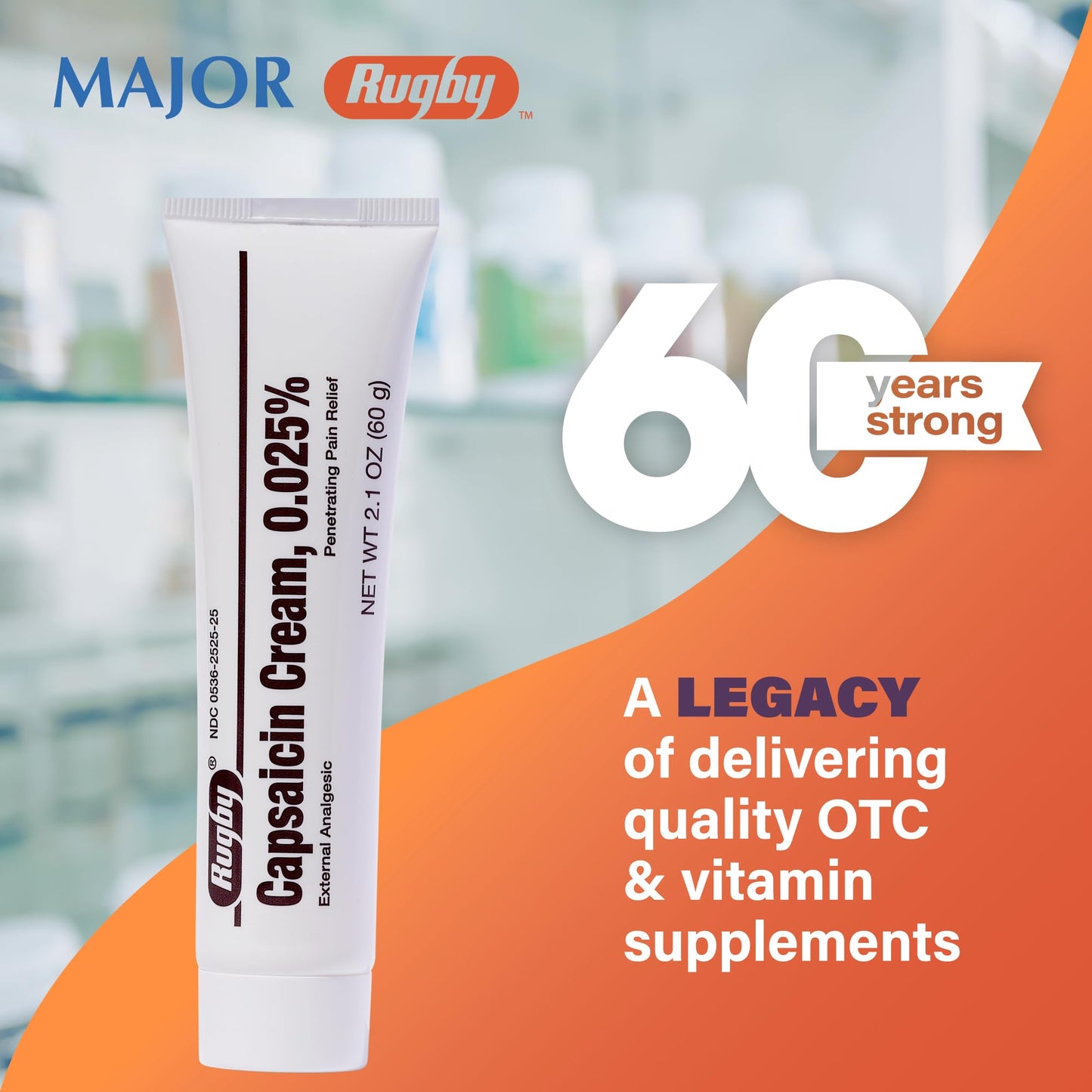 Rugby Capsaicin 0.025% Cream for Penetrating Pain Relief - 2.1 Oz (60g) (3 Pack) - dailyvitalstore