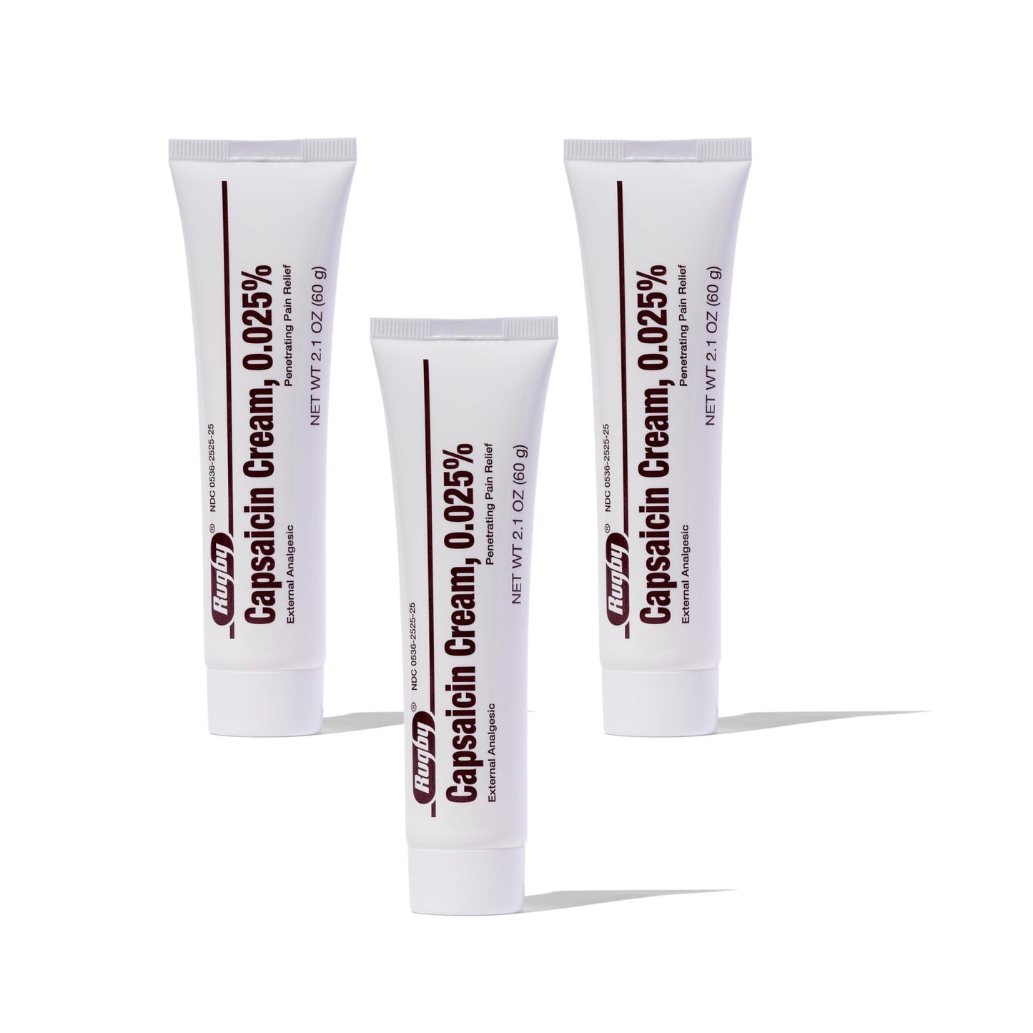 Rugby Capsaicin 0.025% Cream for Penetrating Pain Relief - 2.1 Oz (60g) (3 Pack) - dailyvitalstore