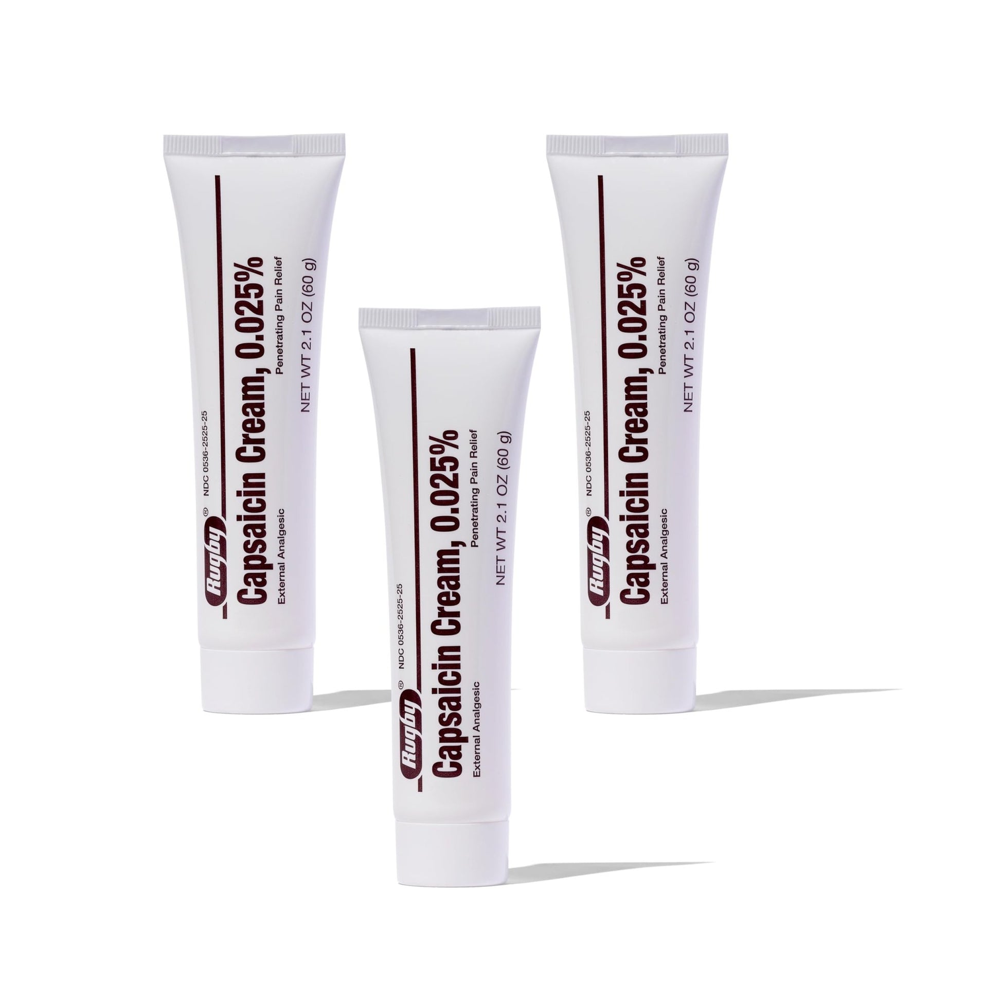 Rugby Capsaicin 0.025% Cream for Penetrating Pain Relief - 2.1 Oz (60g) (3 Pack) - dailyvitalstore