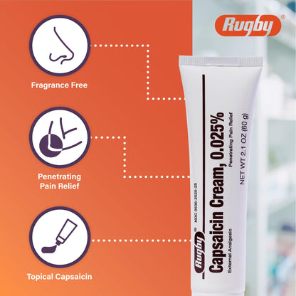 Rugby Capsaicin 0.025% Cream for Penetrating Pain Relief - 2.1 Oz (60g) (6 Pack) - dailyvitalstore