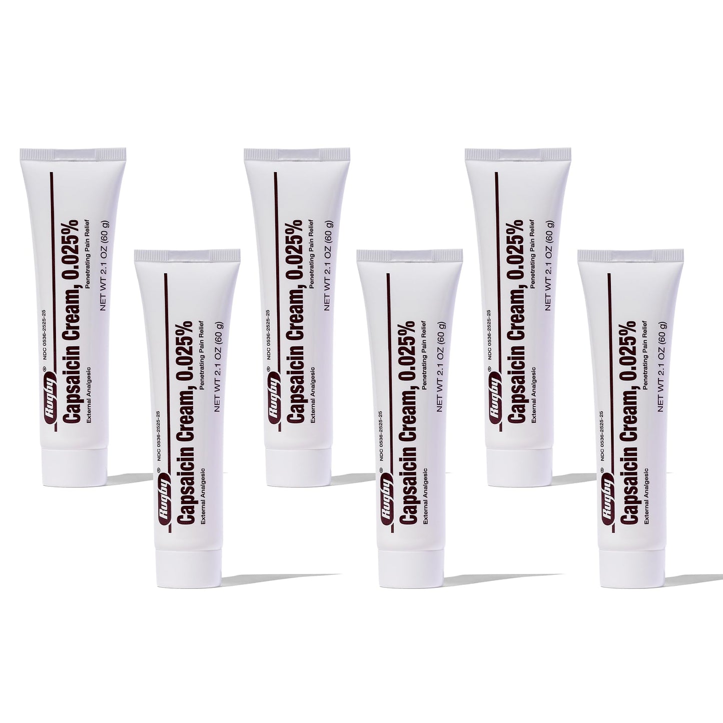 Rugby Capsaicin 0.025% Cream for Penetrating Pain Relief - 2.1 Oz (60g) (6 Pack) - dailyvitalstore