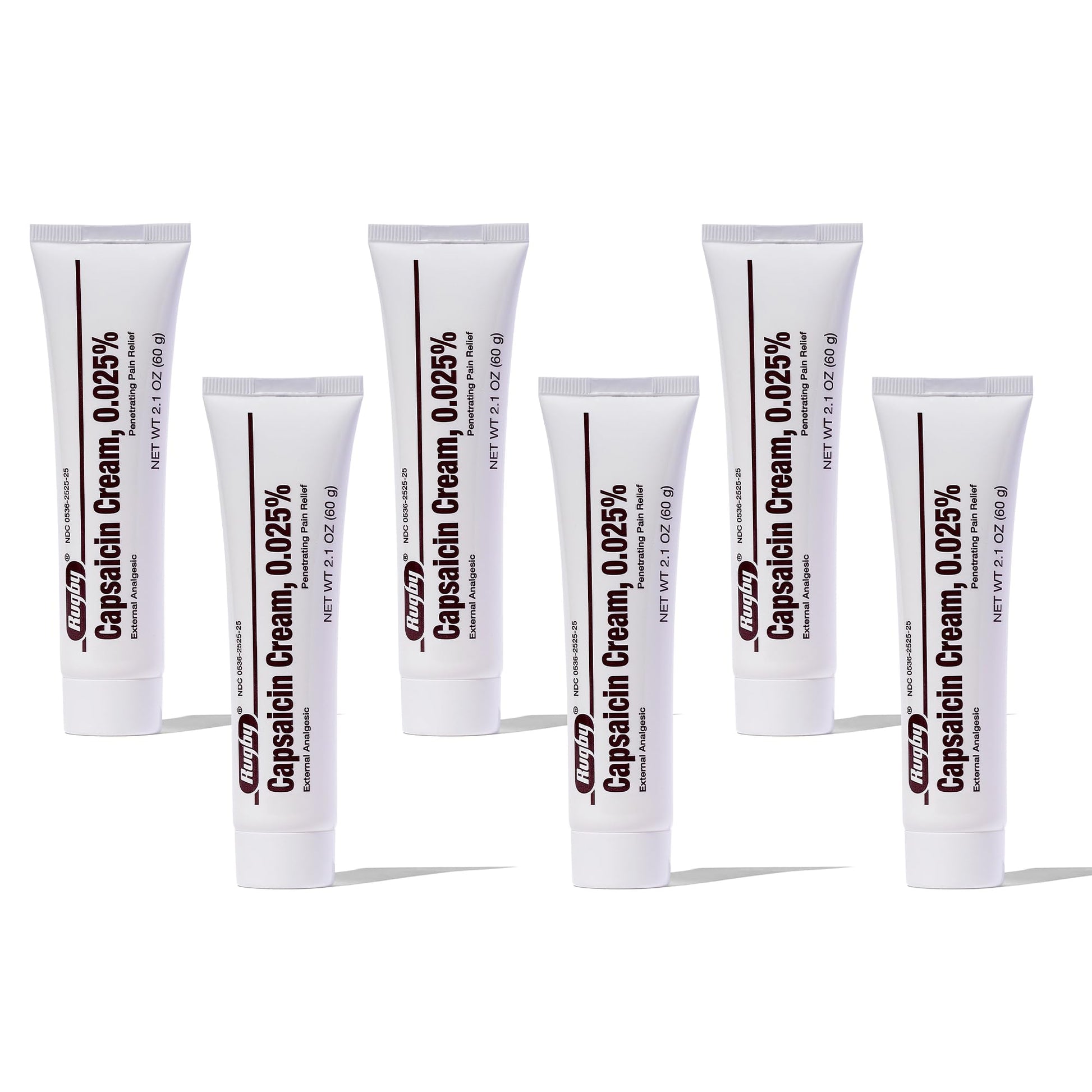 Rugby Capsaicin 0.025% Cream for Penetrating Pain Relief - 2.1 Oz (60g) (6 Pack) - dailyvitalstore
