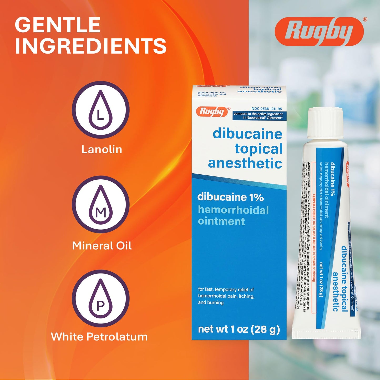 Rugby Dibucaine Topical Anesthetic 1% Hemorrhoid Ointment - Pain Relief Cream for Itching and Burning, Hemorrhoid Treatment, Anti Itch Cream 1 Oz (3 Pack) - dailyvitalstore