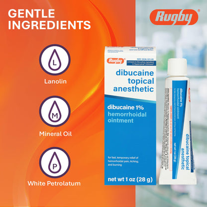 Rugby Dibucaine Topical Anesthetic 1% Hemorrhoid Ointment - Pain Relief Cream for Itching and Burning, Hemorrhoid Treatment, Anti Itch Cream 1 Oz (3 Pack) - dailyvitalstore