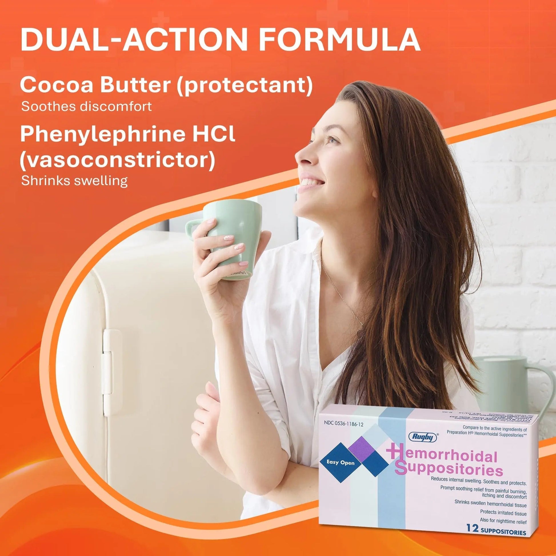 Rugby Hemorrhoidal Suppositories - Soothing and Shrinking Action for Internal Hemorrhoids with Cocoa Butter and Phenylephrine HCl, Easy Open Design - 12 Count - dailyvitalstore