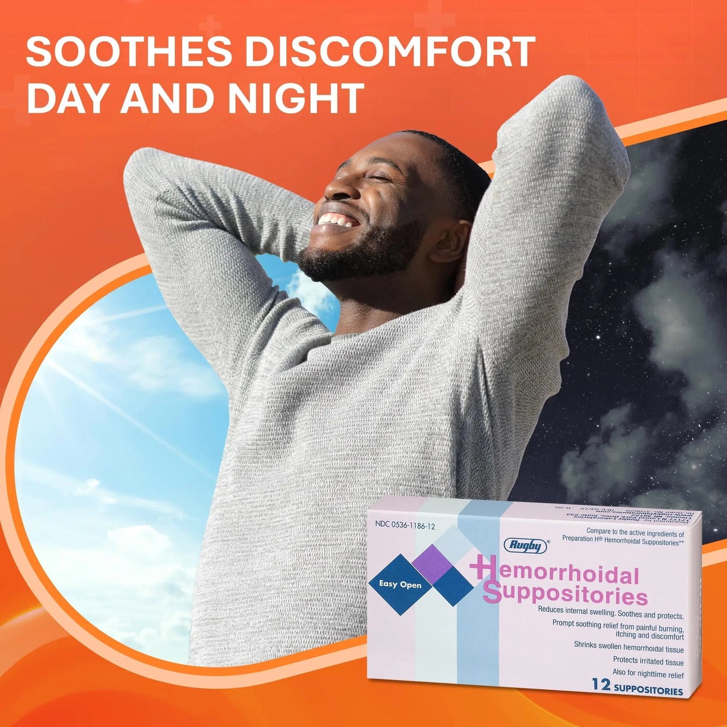 Rugby Hemorrhoidal Suppositories - Soothing and Shrinking Action for Internal Hemorrhoids with Cocoa Butter and Phenylephrine HCl, Easy Open Design - 12 Count - dailyvitalstore
