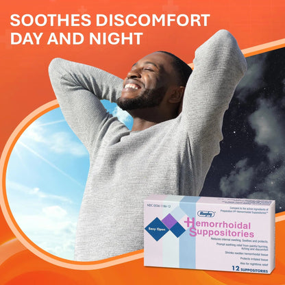 Rugby Hemorrhoidal Suppositories - Soothing and Shrinking Action for Internal Hemorrhoids with Cocoa Butter and Phenylephrine HCl, Easy Open Design - 12 Count - dailyvitalstore