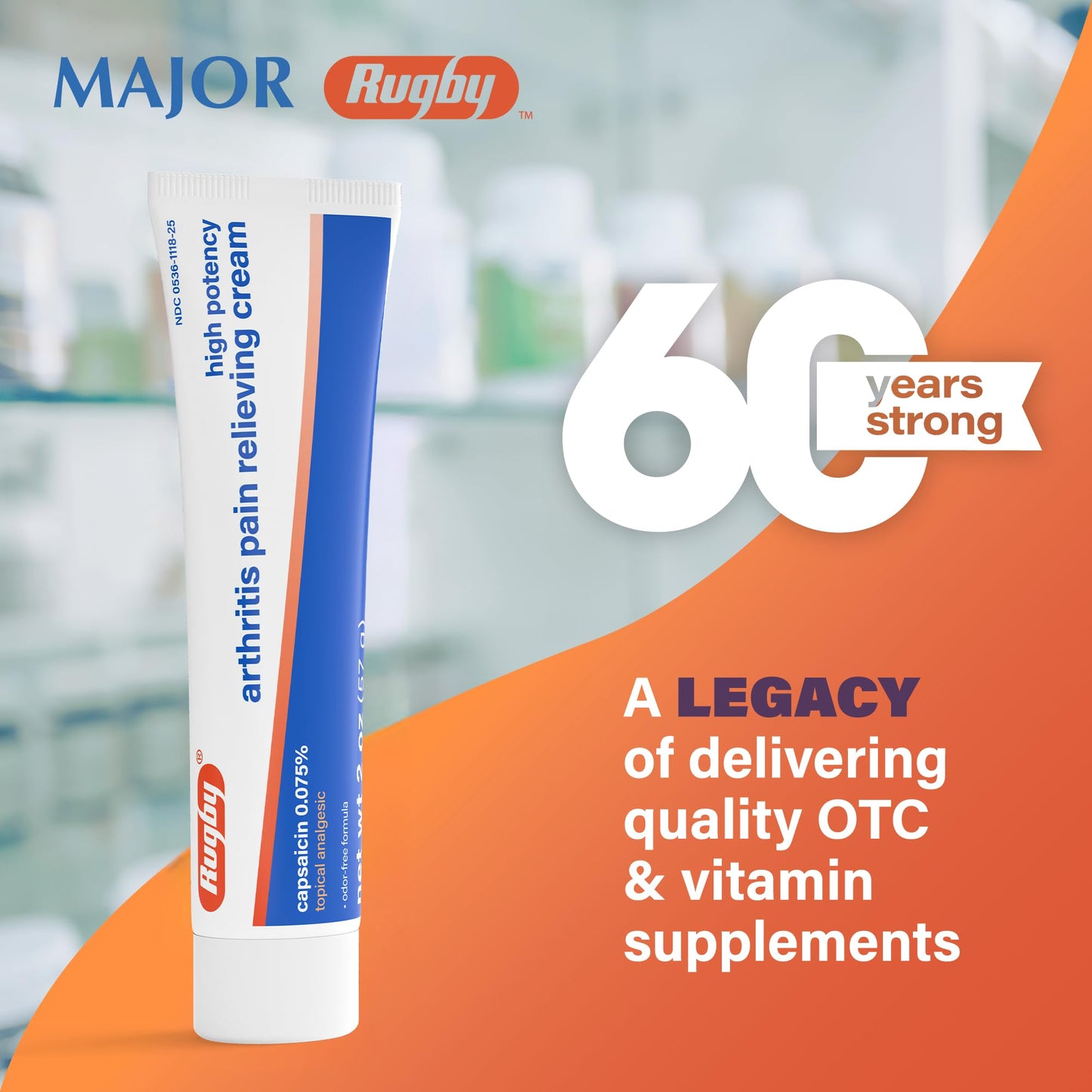 Rugby High Potency Capsaicin 0.075% Cream - Pain Relief Cream for Arthritis - 2 Oz (57g), (1 Pack) - dailyvitalstore