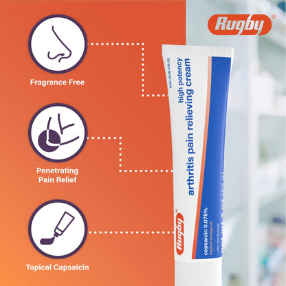 Rugby High Potency Capsaicin 0.075% Cream - Pain Relief Cream for Arthritis - 2 Oz (57g), (1 Pack) - dailyvitalstore
