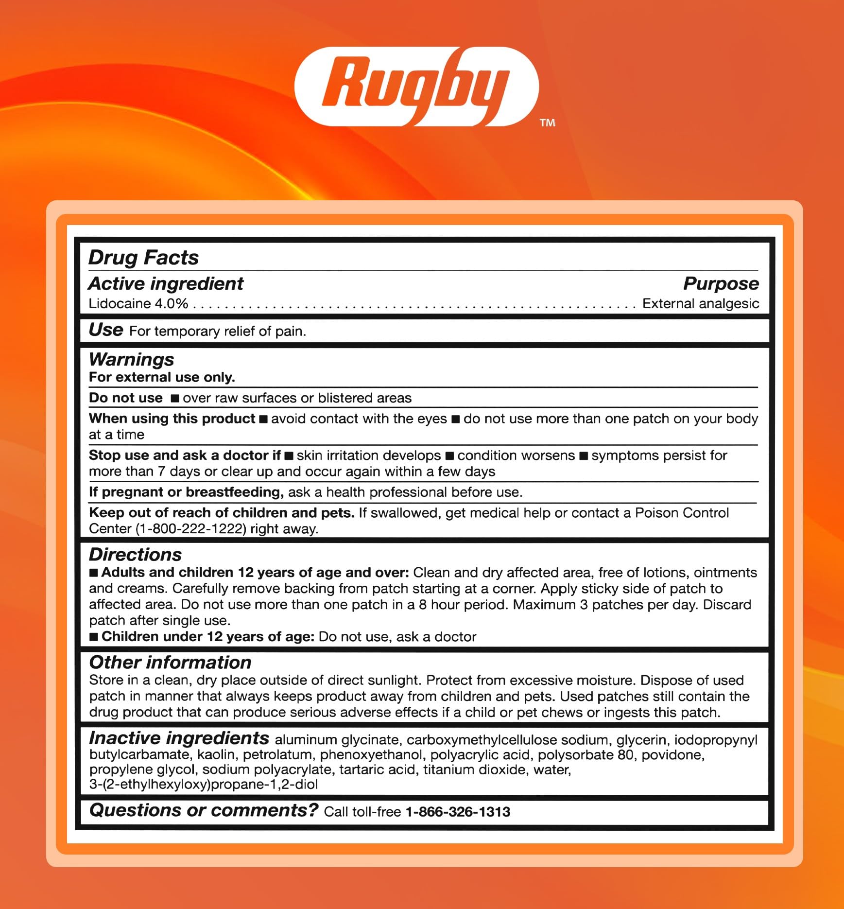 Rugby Maximum Strength 4% Lidocaine Pain Relief Patch- External Analgesic - Flexible Fabric, Fragrance-Free - Temporarily Relieves Pain - 100 Patches (10 cm x 14 cm Each) - dailyvitalstore