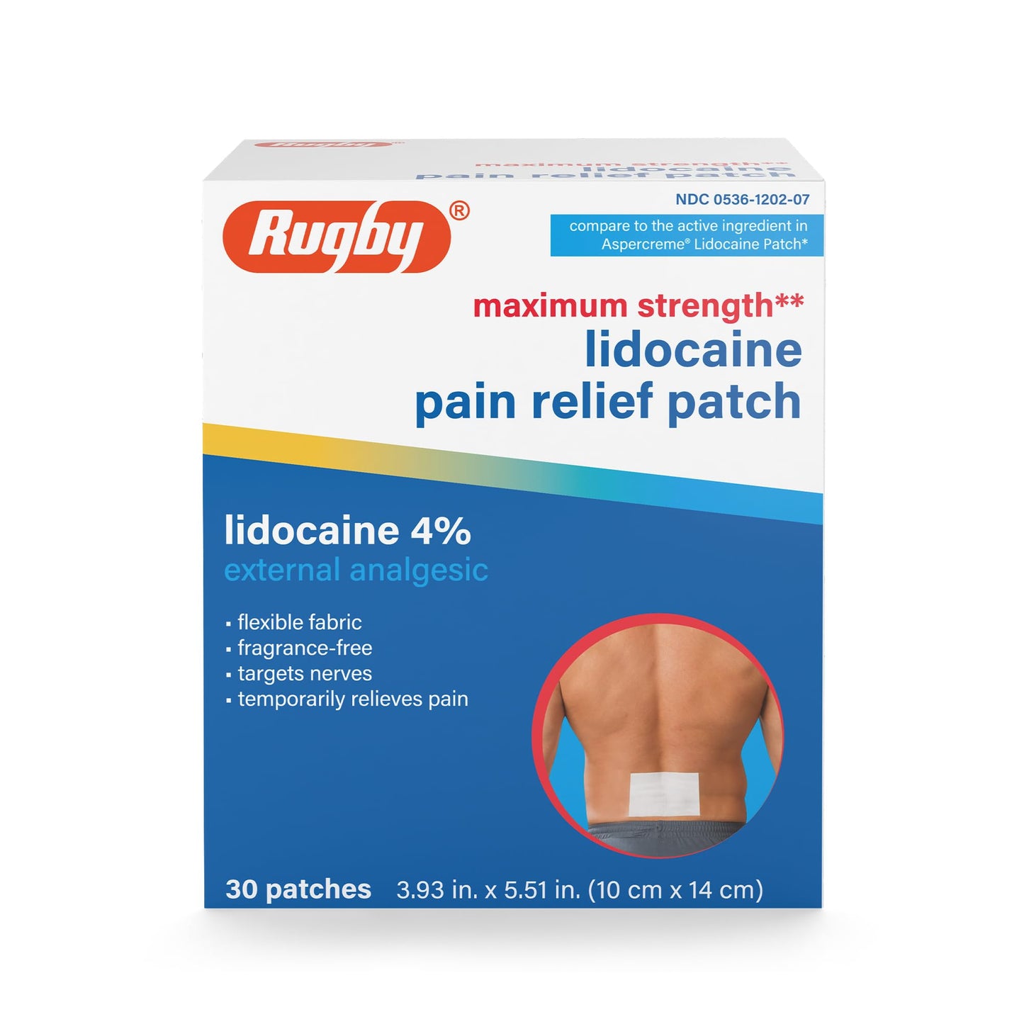 Rugby Maximum Strength Lidocaine Pain Relief Patch - 4% Lidocaine - Topical Anesthetic - Unscented - 30 Patches (1 Pack) - dailyvitalstore
