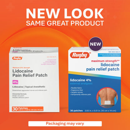 Rugby Maximum Strength Lidocaine Pain Relief Patch - 4% Lidocaine - Topical Anesthetic - Unscented - 30 Patches (1 Pack) - dailyvitalstore