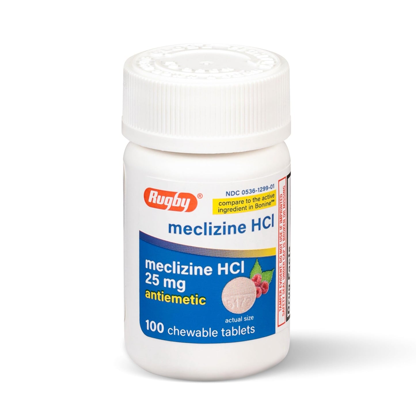 Rugby Meclizine Chewable Tablets 25mg - Anti-Nausea Medicine Helps with Motion Sickness - 100 Count (1 Pack) - dailyvitalstore