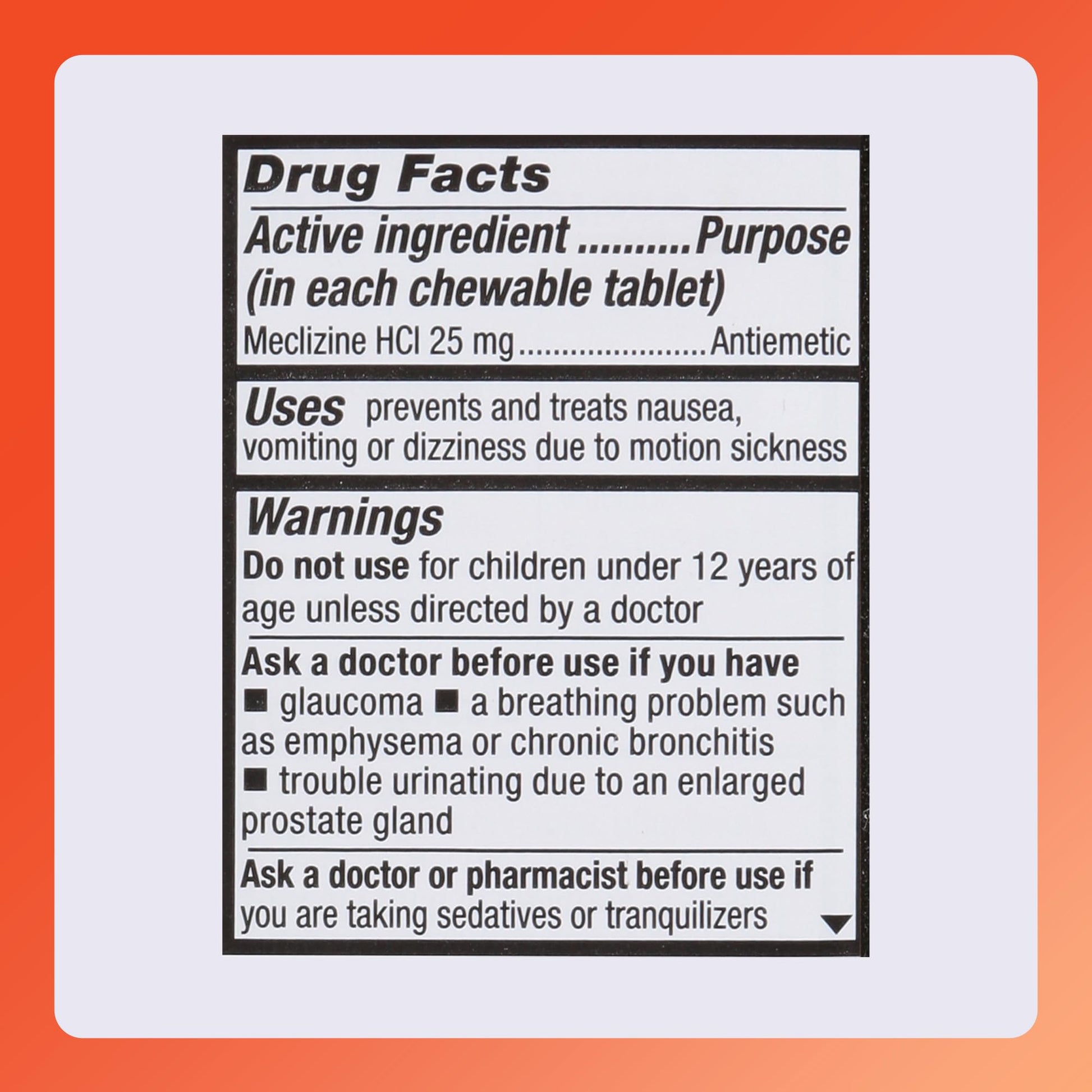 Rugby Meclizine Chewable Tablets 25mg - Anti-Nausea Medicine Helps with Motion Sickness - 100 Count (1 Pack) - dailyvitalstore