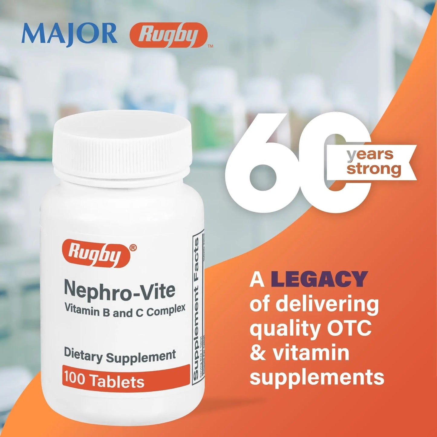 Rugby Nephro-Vite Vitamin B and C Complex Tablets - Dietary Supplement - 100 Count (1 Pack) - dailyvitalstore