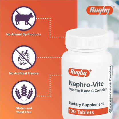 Rugby Nephro-Vite Vitamin B and C Complex Tablets - Dietary Supplement - 100 Count (1 Pack) - dailyvitalstore