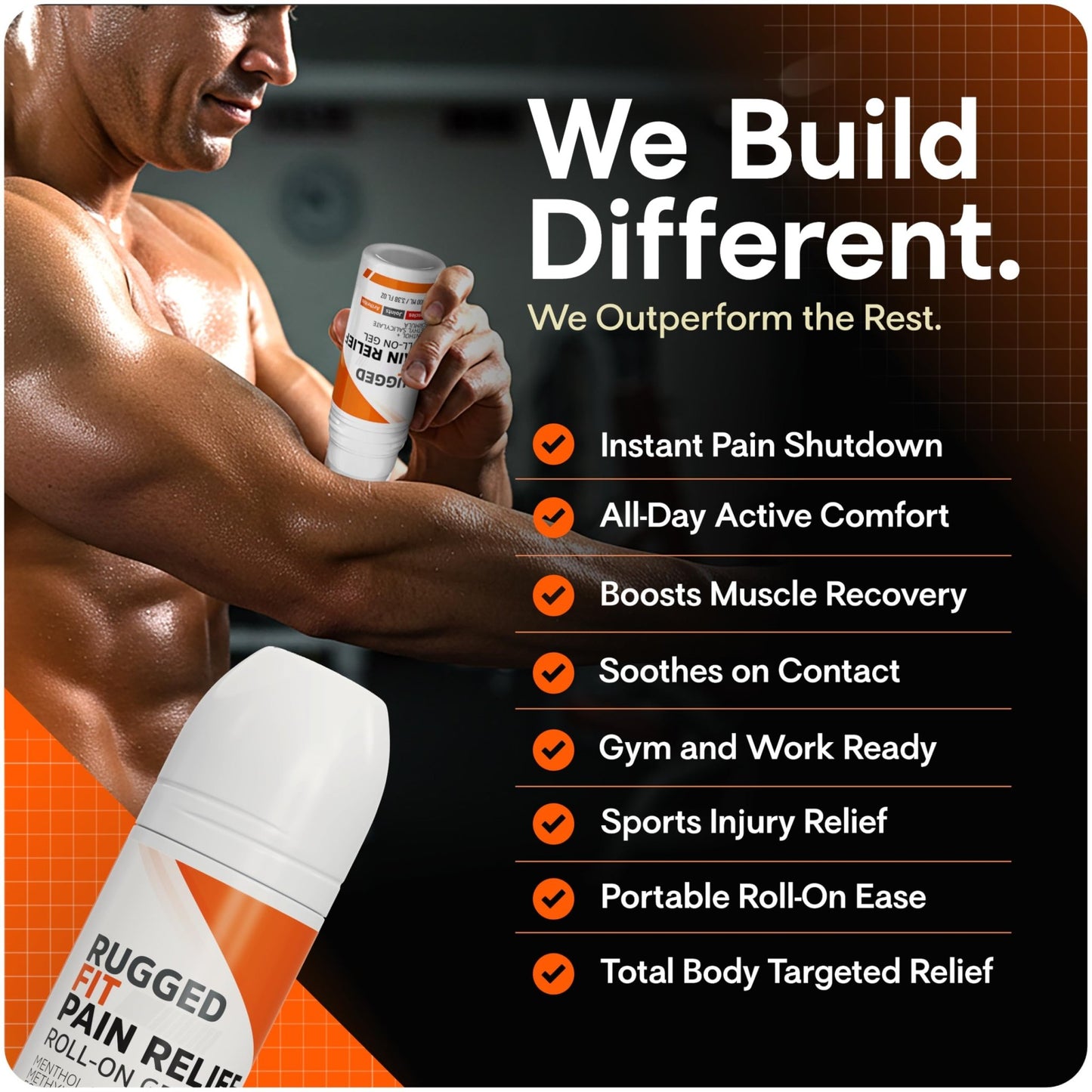 Rugged Fit Max-Strength Pain Relief Roll-On Gel – Cold & Hot Therapy with Menthol 2% + Methyl Salicylate 10% – Fast-Absorbing, Non-Greasy for Back, Arthritis, Muscle & Joint Pain – 3.38 fl oz - dailyvitalstore