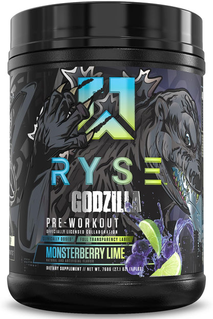 RYSE Godzilla X Noel Deyzel Pre Workout Powder - Monsterberry Lime - 400mg Caffeine, High Stim Pre-Workout for Men & Women with Citrulline & Beta Alanine - Energy, Pump & Focus - 20/40 Servings - dailyvitalstore