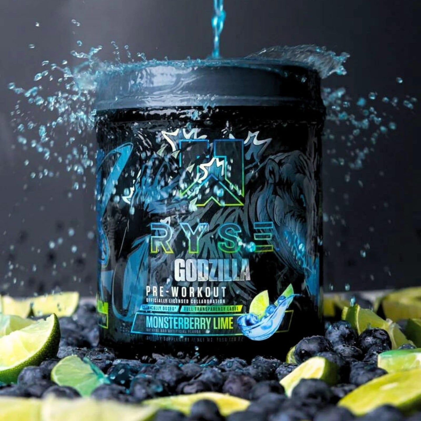 RYSE Godzilla X Noel Deyzel Pre Workout Powder - Monsterberry Lime - 400mg Caffeine, High Stim Pre-Workout for Men & Women with Citrulline & Beta Alanine - Energy, Pump & Focus - 20/40 Servings - dailyvitalstore