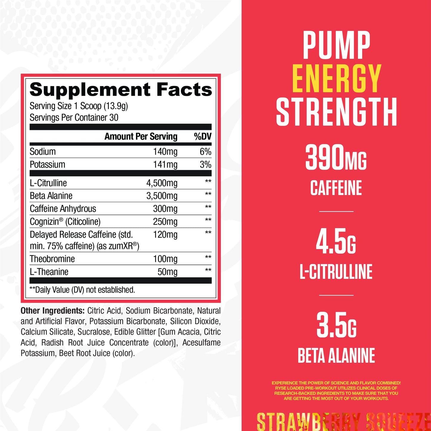 RYSE Loaded Pre Workout Powder - Strawberry Squeeze - Daily Pre-Workout for Men & Women with 390mg Caffeine, Beta Alanine, and Citrulline for Pump - dailyvitalstore
