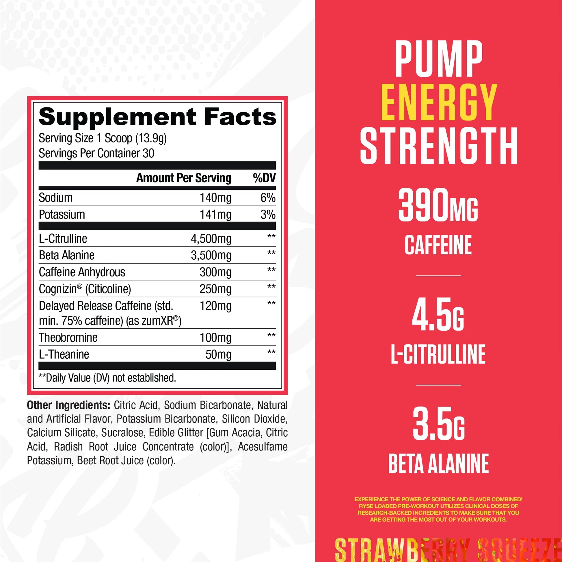 RYSE Loaded Pre Workout Powder - Strawberry Squeeze - Daily Pre-Workout for Men & Women with 390mg Caffeine, Beta Alanine, and Citrulline for Pump - dailyvitalstore