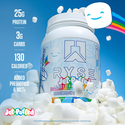 RYSE Loaded Protein Powder - Jet-Puffed Marshmallow - 25g Whey Protein Isolate & Concentrate with Prebiotic Fiber & MCTs - Low Carb, Low Sugar, Digestive-Friendly - 27 Servings / 2 lb Tub - dailyvitalstore