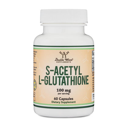 S-Acetyl L-Glutathione Capsules - 100mg, 60 Count (Acetylated Glutathione Antioxidant - More Absorbable Than Glutathione and Liposomal Glutathione, Non-GMO and Gluten Free) by Double Wood - dailyvitalstore