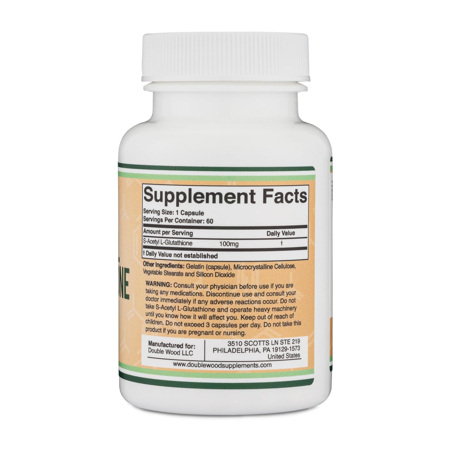 S-Acetyl L-Glutathione Capsules - 100mg, 60 Count (Acetylated Glutathione Antioxidant - More Absorbable Than Glutathione and Liposomal Glutathione, Non-GMO and Gluten Free) by Double Wood - dailyvitalstore