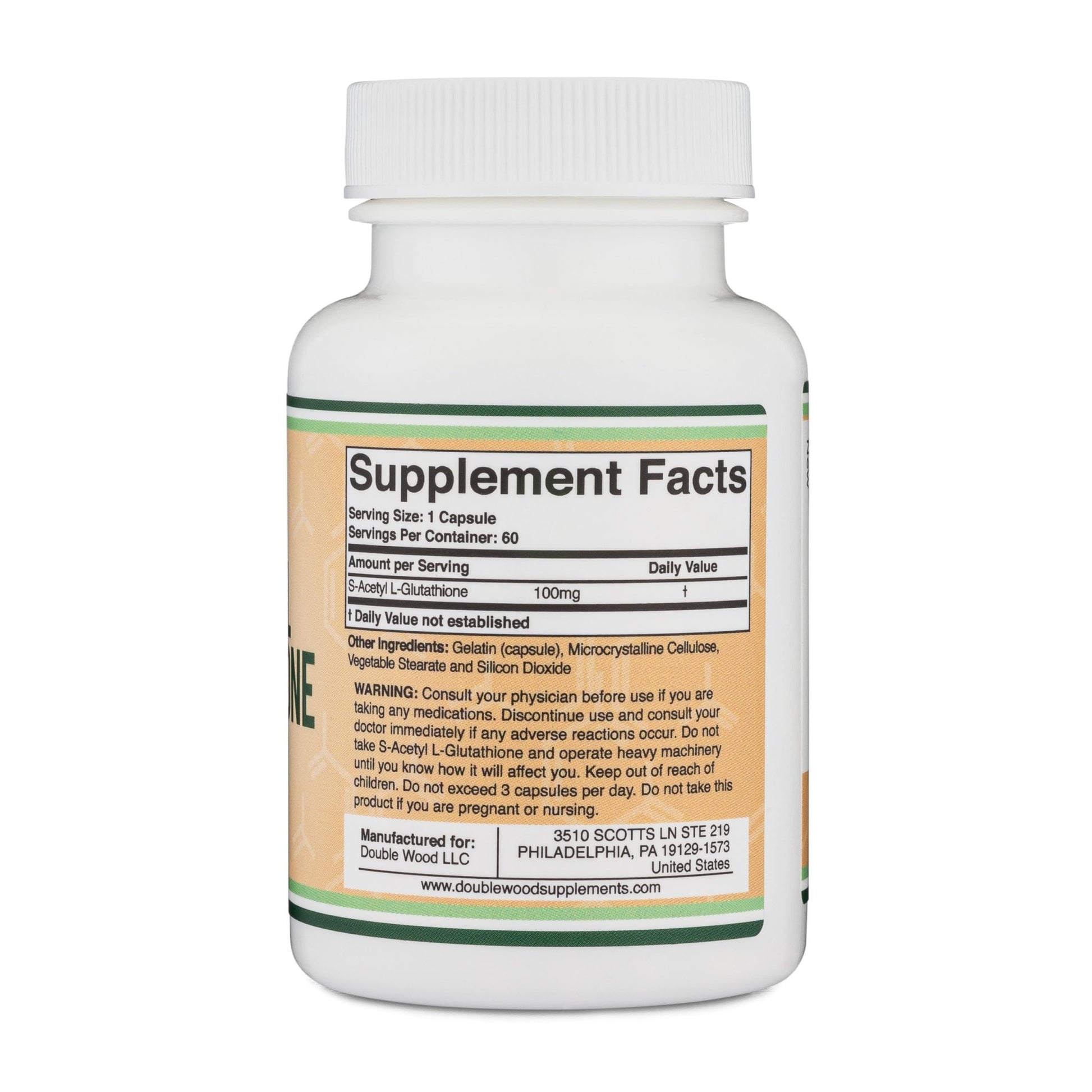 S-Acetyl L-Glutathione Capsules - 100mg, 60 Count (Acetylated Glutathione Antioxidant - More Absorbable Than Glutathione and Liposomal Glutathione, Non-GMO and Gluten Free) by Double Wood - dailyvitalstore