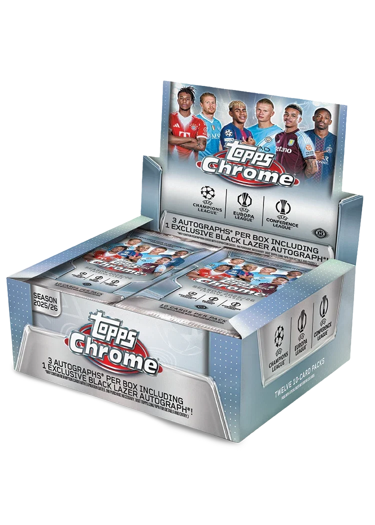 2025-26 TOPPS CHROME UEFA Club Competitions JUMBO BOX (3 AUTOs) UCC Soccer New