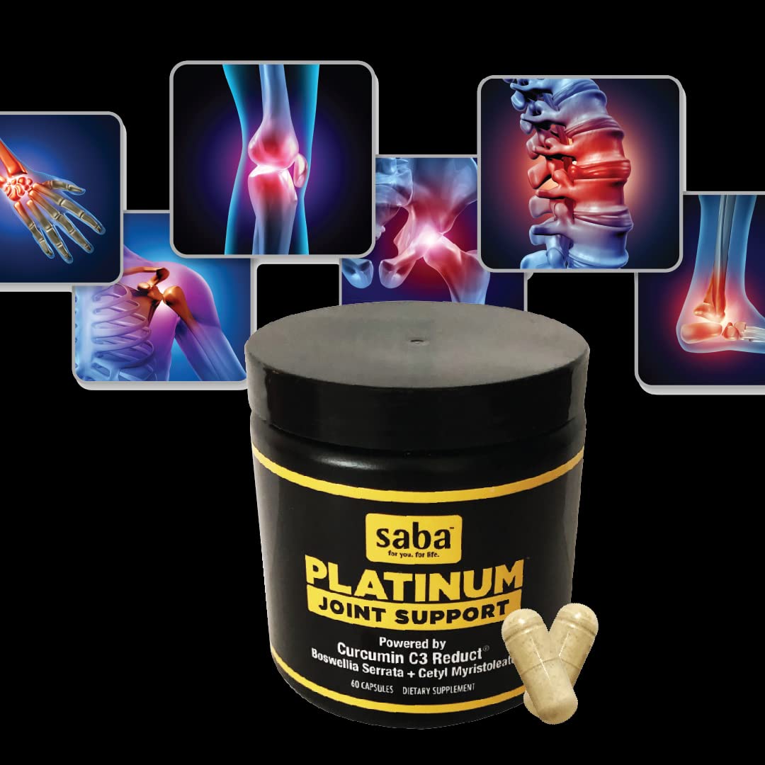 Saba Platinum Joint Support – High Absorption Curcumin C3 Reduct & Boswellia – Fast Acting Turmeric Supplement for Joint Pain Relief, Mobility & Healthy Inflammation Response – 60 Vegan Capsules - dailyvitalstore