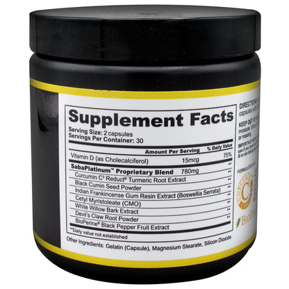 Saba Platinum Joint Support – High Absorption Curcumin C3 Reduct & Boswellia – Fast Acting Turmeric Supplement for Joint Pain Relief, Mobility & Healthy Inflammation Response – 60 Vegan Capsules - dailyvitalstore
