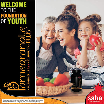 Saba Pomegranate Plus – Antioxidant Supplement with Astaxanthin & Adaptogens | Immune, Skin, Heart & Brain Support | Daily Stress & Cellular Wellness | 60 Capsules - dailyvitalstore
