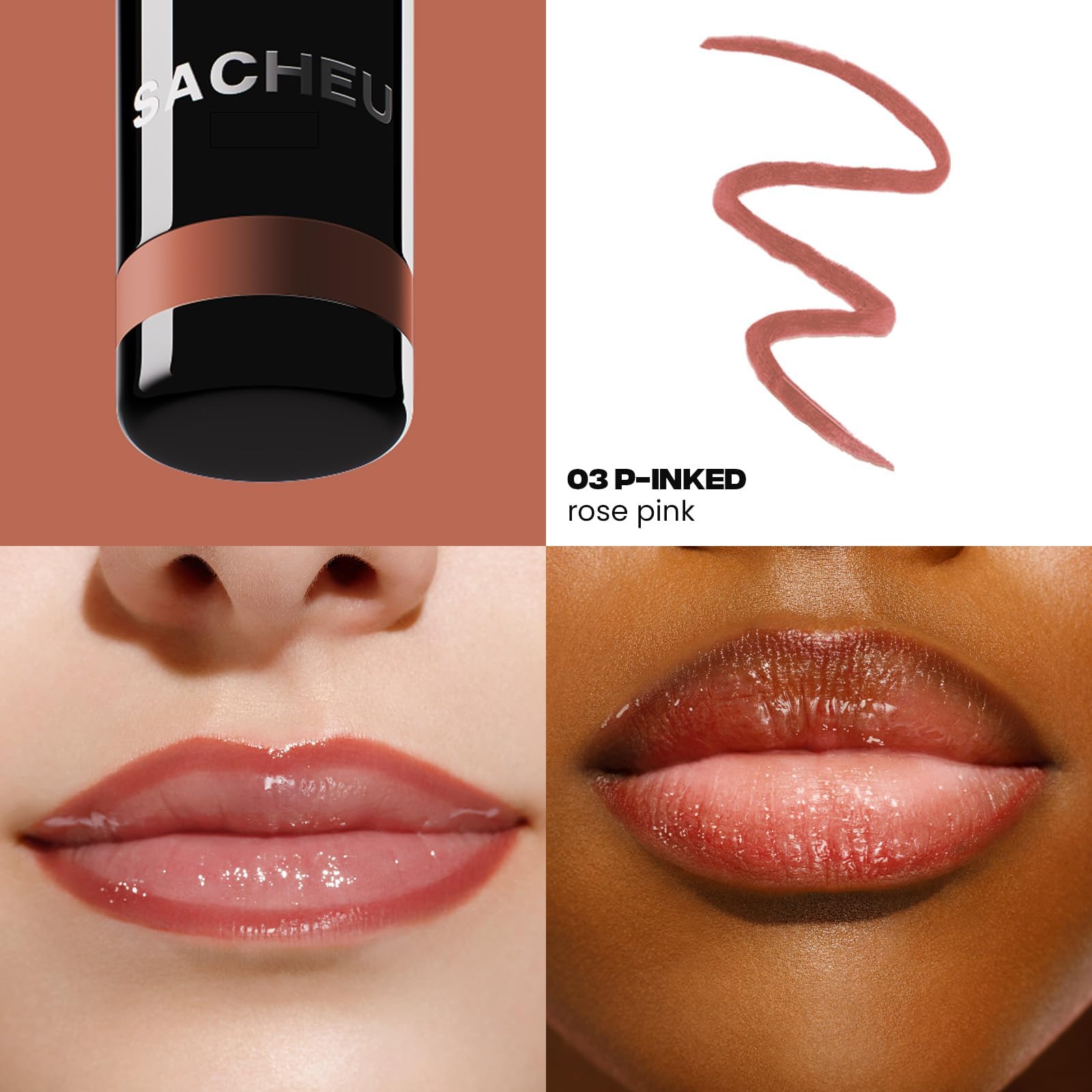 Sacheu Lip Liner STAY-N Peel Off Lip Stain — Long Lasting Waterproof Lip Tint with Hyaluronic Acid & Vitamin E — Transfer Proof Matte Finish, Vegan & Cruelty-Free (p-INKED) - dailyvitalstore