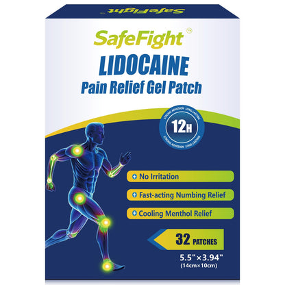 SafeFight 4% Lidocaine Pain Relief Patches 32 Count - Maximum Strength Relief for Back, Neck, Shoulder, Joint & Muscle Pain, Add Menthol, 12 Hour Long Lasting Relief Pains - dailyvitalstore