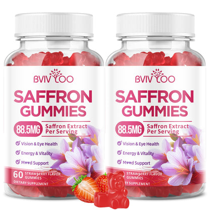 Saffron Gummies for Adult Kids, 10-IN-1 Formula with Saffron 88.5mg, Vitamins D3 & B6, Magnesium, Zinc, Ashwagandha, L-Theanine, St. John's Wort - Supports Mood & Focus, Strawberry Flavor, 60 Count - dailyvitalstore
