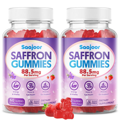 Saffron Gummies for Adult Kids - with Saffron 88.5mg, Vitamins D3 & B6, Magnesium, Zinc, Ashwagandha, L - Theanine, St. John's Wort - Supports Mood & Focus, Strawberry Flavor, 120 Count - dailyvitalstore