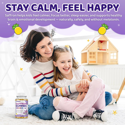 Saffron Gummies for Kids & Adults, 20-in-1 Saffron Supplements with 88.5mg Saffron Extract, B6, B12, C, D3, Magnesium for Calm, Focus, Nerve, Sugar Free, Vegan, Non-GMO - Pineapple Flavor, 60 Counts - dailyvitalstore