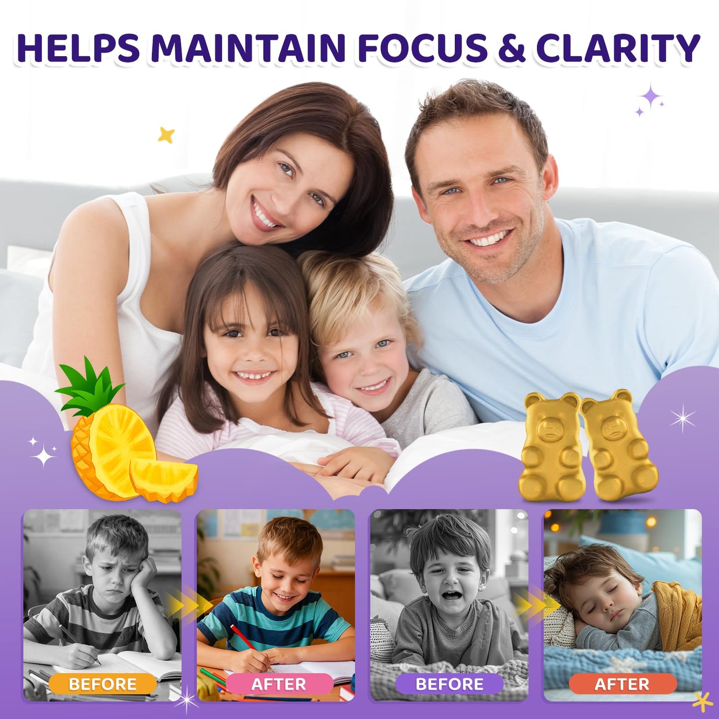 Saffron Gummies for Kids & Adults, 20-in-1 Saffron Supplements with 88.5mg Saffron Extract, B6, B12, C, D3, Magnesium for Calm, Focus, Nerve, Sugar Free, Vegan, Non-GMO - Pineapple Flavor, 60 Counts - dailyvitalstore