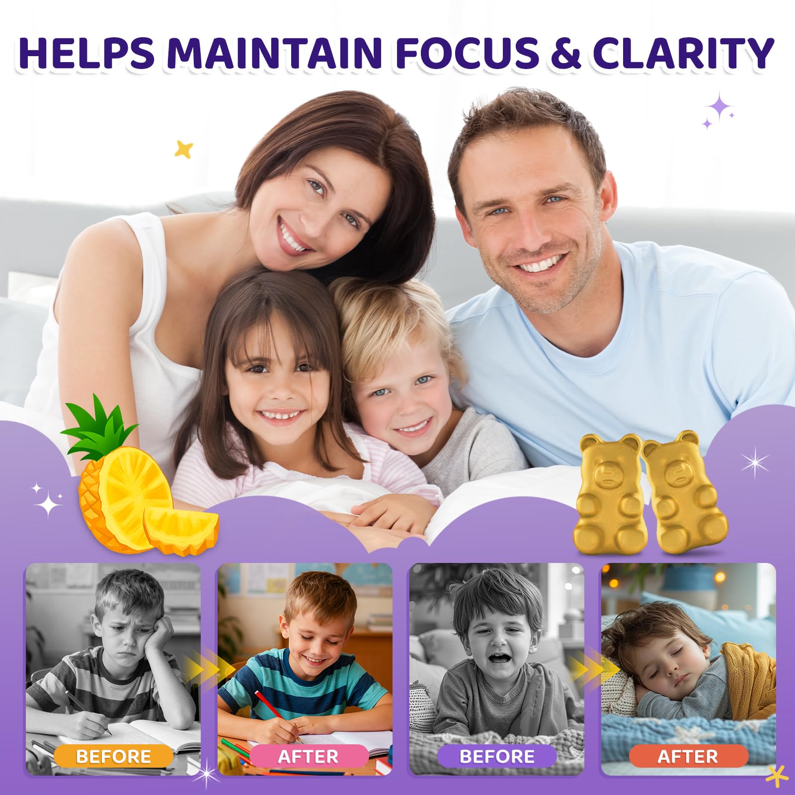 Saffron Gummies for Kids & Adults, 20-in-1 Saffron Supplements with 88.5mg Saffron Extract, B6, B12, C, D3, Magnesium for Calm, Focus, Nerve, Sugar Free, Vegan, Non-GMO - Pineapple Flavor, 60 Counts - dailyvitalstore