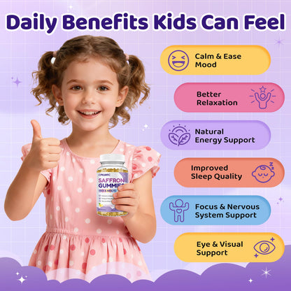 Saffron Gummies for Kids & Adults, 20-in-1 Saffron Supplements with 88.5mg Saffron Extract, B6, B12, C, D3, Magnesium for Calm, Focus, Nerve, Sugar Free, Vegan, Non-GMO - Pineapple Flavor, 60 Counts - dailyvitalstore
