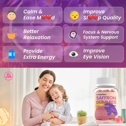 Saffron Gummies for Kids Adults 88.5mg, 15-in-1 Saffron Supplements for Kids, with B6, B12, C, D3, Magnesium Glycinate, Zinc for Nerve, Rest, Focus, Sugar Free, Vegan, Non- GMO, Peach Flavor, 60 Count - dailyvitalstore