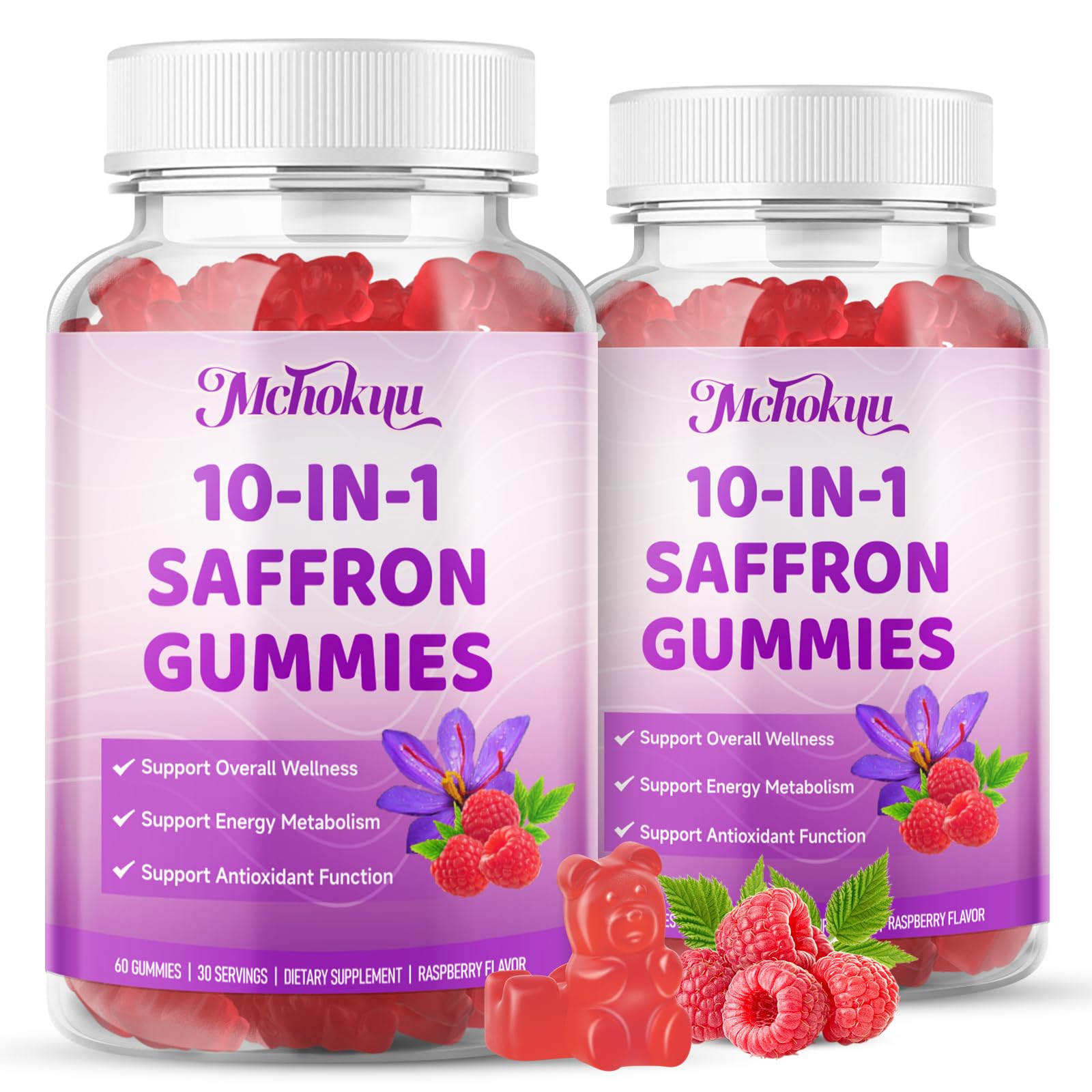 Saffron Supplement Gummies for Kids & Adults Supports Antioxidant Function with Ashwagandha, L-Theanine, Rhodiola Rosea, Lemon Balm, Vitamin D3, B6, Magnesium & Zinc – Raspberry Flavor, 60 Count - dailyvitalstore