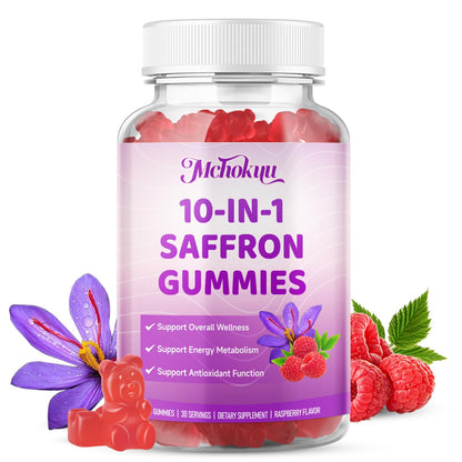 Saffron Supplement Gummies for Kids & Adults Supports Antioxidant Function with Ashwagandha, L-Theanine, Rhodiola Rosea, Lemon Balm, Vitamin D3, B6, Magnesium & Zinc – Raspberry Flavor, 60 Count - dailyvitalstore