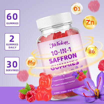 Saffron Supplement Gummies for Kids & Adults Supports Antioxidant Function with Ashwagandha, L-Theanine, Rhodiola Rosea, Lemon Balm, Vitamin D3, B6, Magnesium & Zinc – Raspberry Flavor, 60 Count - dailyvitalstore