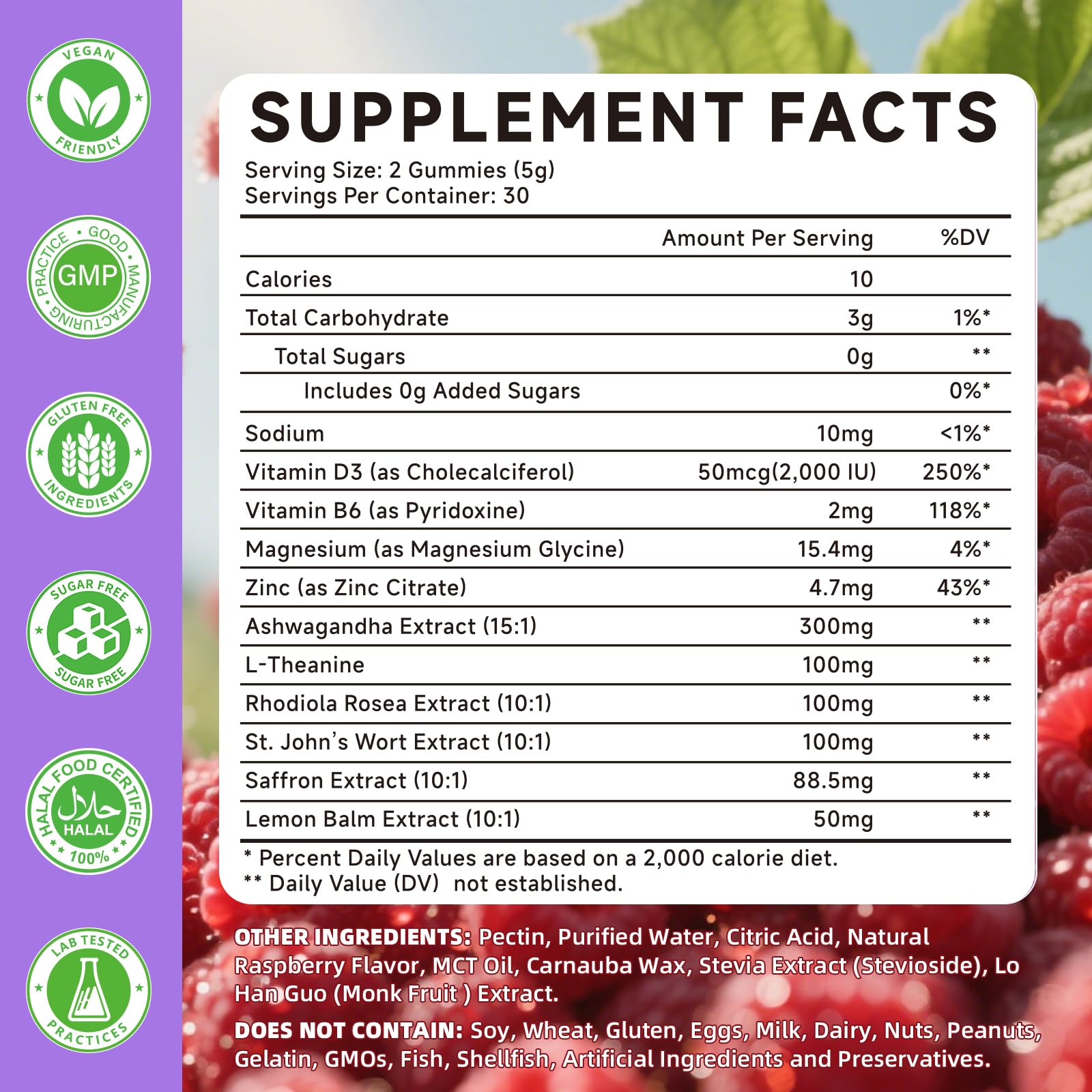 Saffron Supplement Gummies for Kids & Adults Supports Antioxidant Function with Ashwagandha, L-Theanine, Rhodiola Rosea, Lemon Balm, Vitamin D3, B6, Magnesium & Zinc – Raspberry Flavor, 60 Count - dailyvitalstore