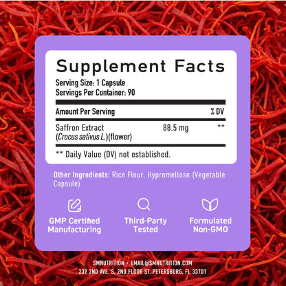 Saffron Supplements 88.5mg | 3-Month Supply | Pure Saffron Extract Capsules for Mood, Focus, Eye Health & Energy Balance Support | Crocus Sativus Extract | Gluten-Free & Non-GMO | 90 Capsules - dailyvitalstore
